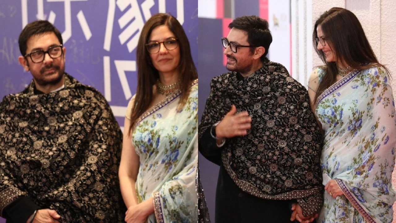 Photos of Aamir Khan and Gauri Spratt.