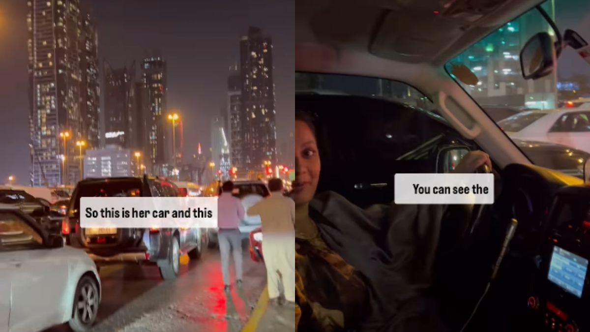 सोशल मीडिया पर दुबई का एक वीडियो वायरल हो रहा है जिसमें देखा जा रहा कि एक महिला पिछले 2 घंटे से ट्रैफिर में फंसी हुई है. (Photo: insta/ @farhan.alliance)