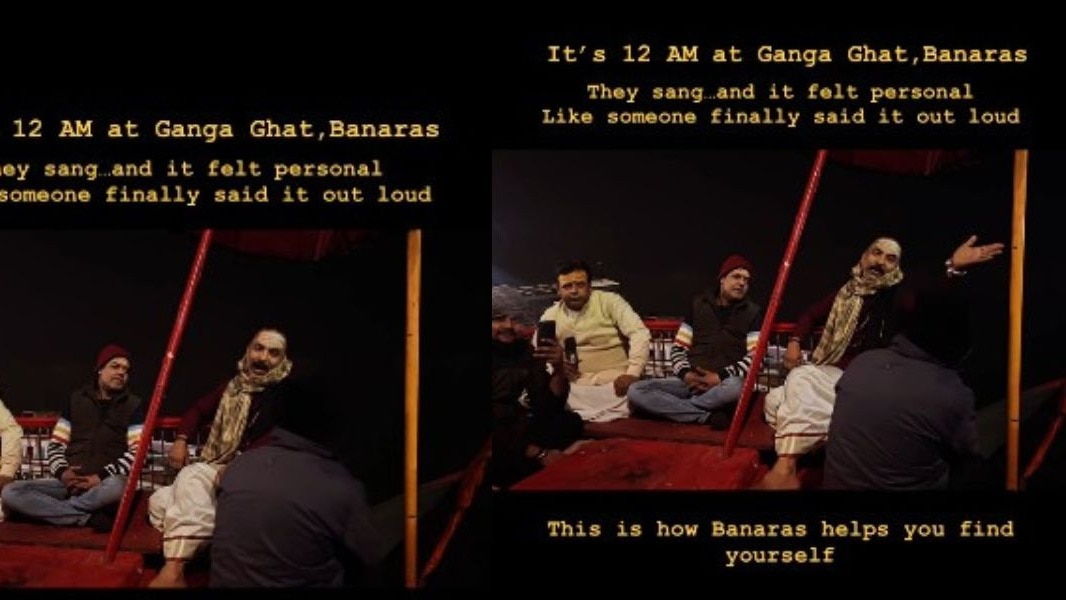 बनारस के घाट पर रात 2 बजे पंडितों द्वारा गाया गया ग़ज़ल नुमा गीत सोशल मीडिया पर वायरल हो गया है. ( Photo: Instagram/@priyamalviya)