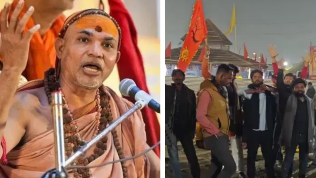 अविमुक्तेश्वरानंद के शिविर के बाहर हंगामे का आरोप है. (Photo: ITG)