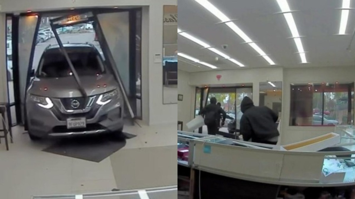 सीसीटीवी फुटेज में दो ग्राहक स्टोर में बैठे दिखाई देते हैं.(Photo: CBS-LA/Youtube)