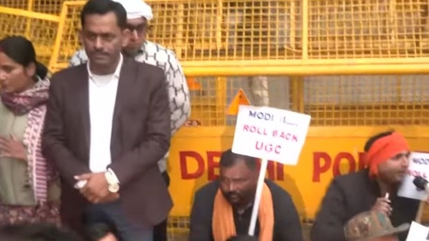 यूजीसी विवाद पर दिल्ली में प्रोटेस्ट (Photo: Screengrab)