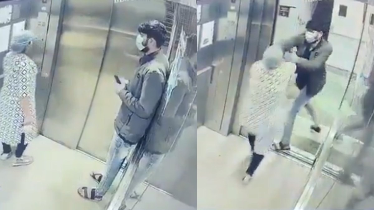 लिफ्ट के अंदर महिला कर्मचारी से मंगलसूत्र की लूट.(Photo:ITG)