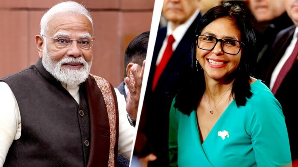 Prime Minister Narendra Modi and acting Venezuelan President Delcy Rodriguez.