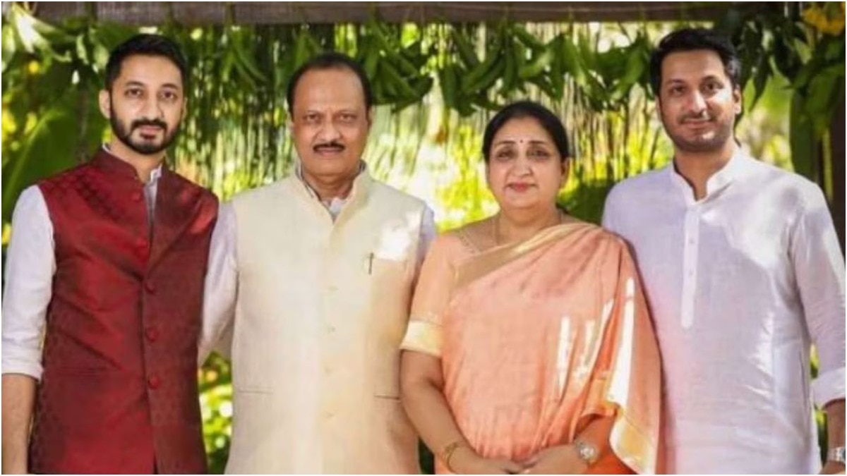 Ajit Pawar with wife Sunetra and his both son Parth and Jay Pawar