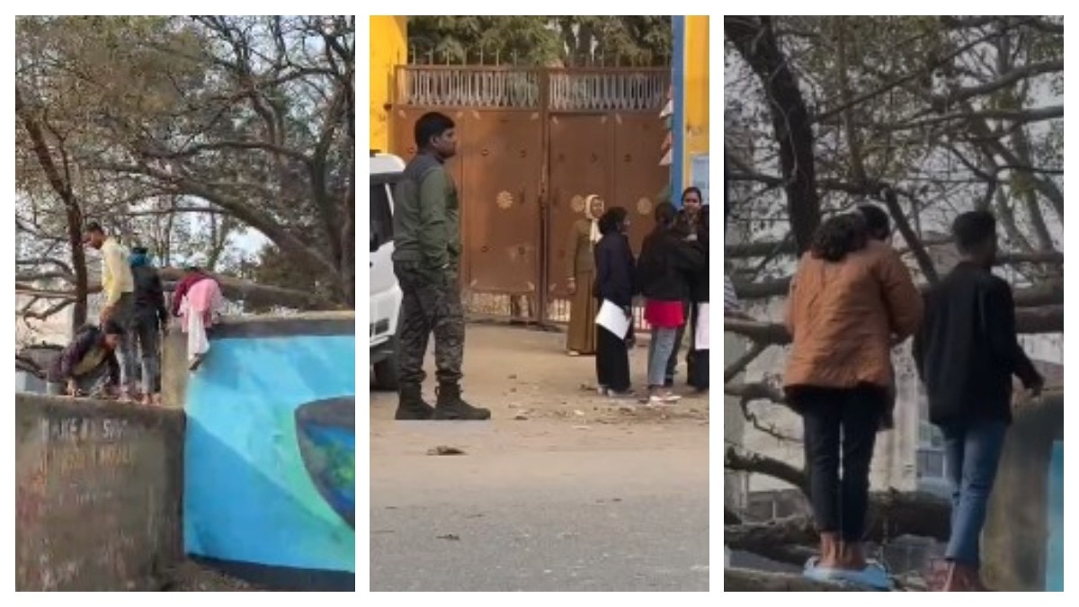 नहीं मिली एंट्री तो दीवार कूद गईं छात्राएं (Photo: Screengrab)