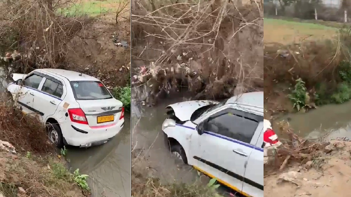car fell into drain in Greater Noida