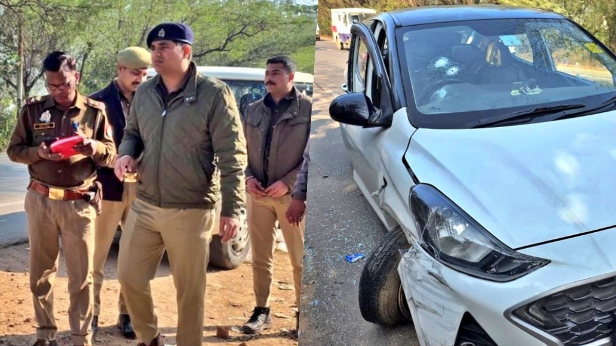 फायरिंग में जवान की कार के कांच टूटे (Photo- Screengrab)