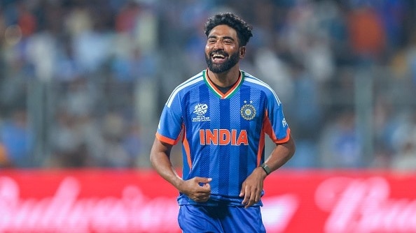 Mohammed Siraj of the India during the ICC Men's T20 World Cup India & Sri Lanka 2026 match between India and USA at Wankhede Stadium 