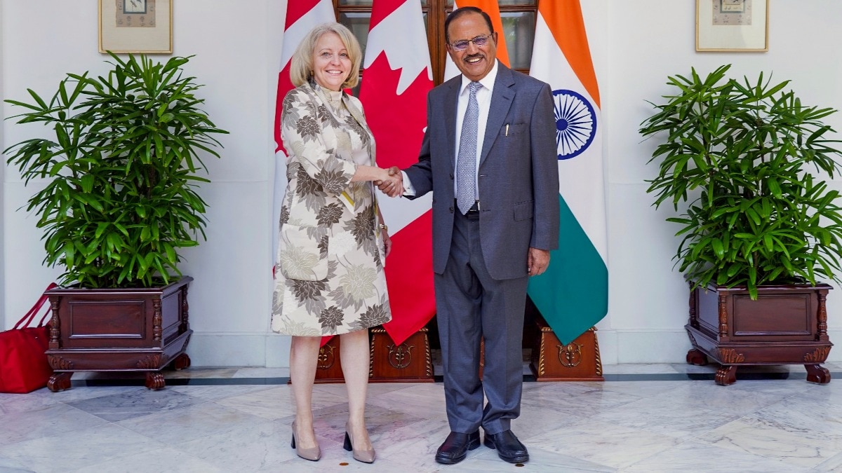 File photo of NSA Ajit Doval with his Canadian counterpart Nathalie Drouin. (PTI photo)