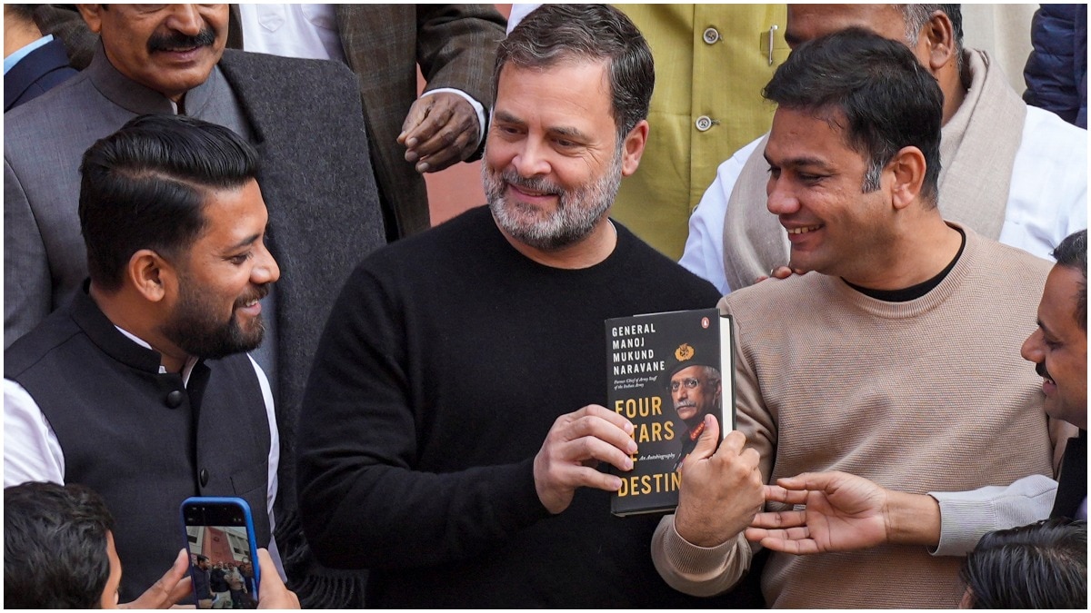 Leader of Opposition in the Lok Sabha Rahul Gandhi speaks to the media, as he shows a copy of the unpublished 