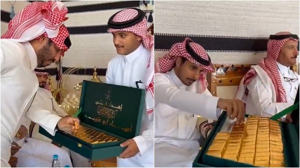 शेखों की पार्टी में गोल्ड बिस्किट बांटने का वीडियो वायरल है. (Photo: X/Frontalforce)