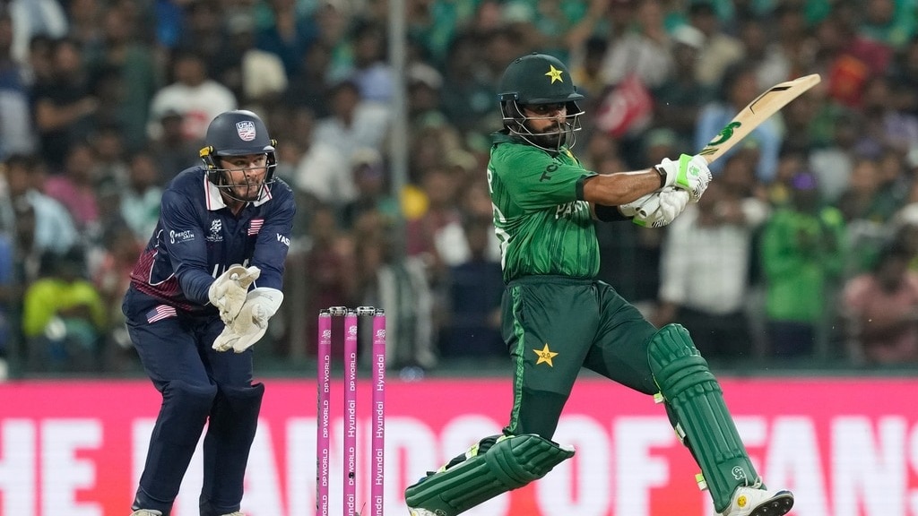 Pakistan's Babar Azam plays a shot vs USA (AP Photo)