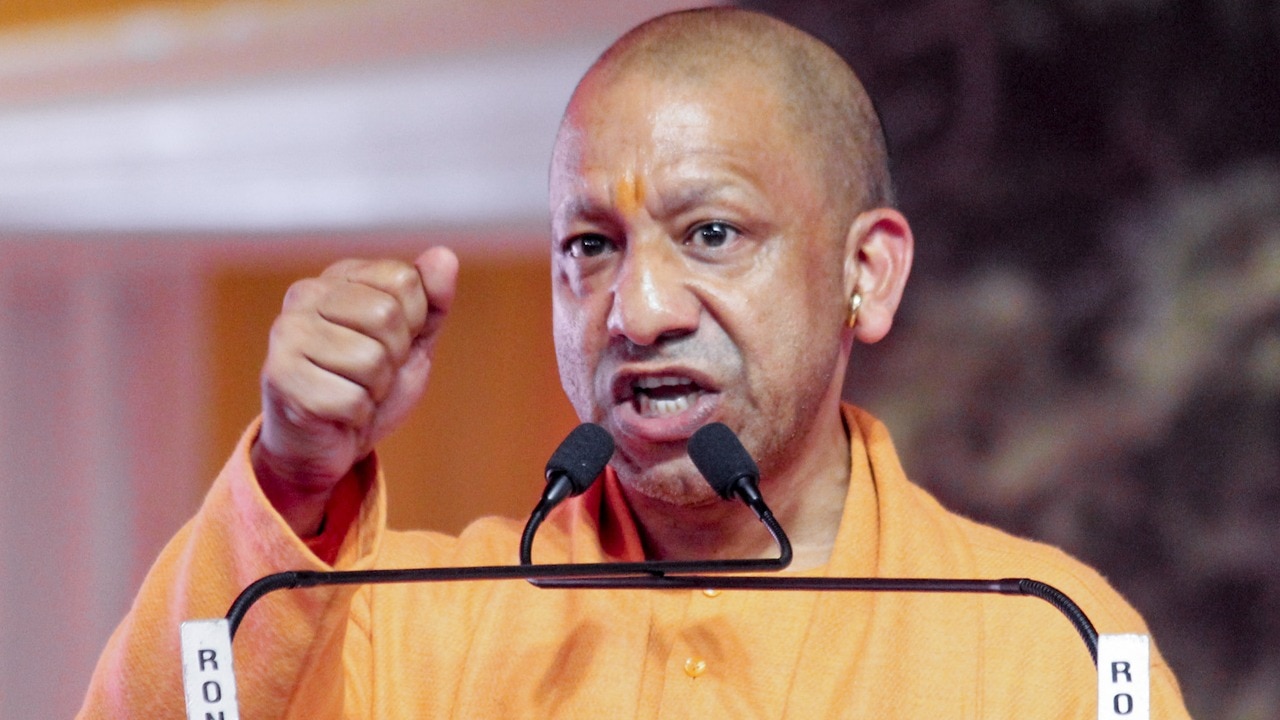 Uttar Pradesh Chief Minister Yogi Adityanath addresses a gathering during 'Gurudev Samadhi Mandir - Murti Sthapana Samaroh', in Haridwar. (PTI)