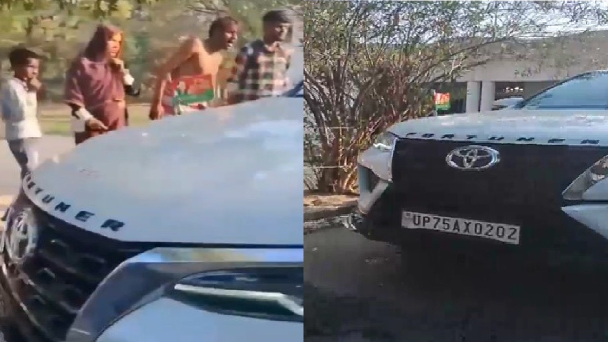 सपा नेता ने नई बनी सड़क पर दौड़ाई कार. (Photo: Screengrab)