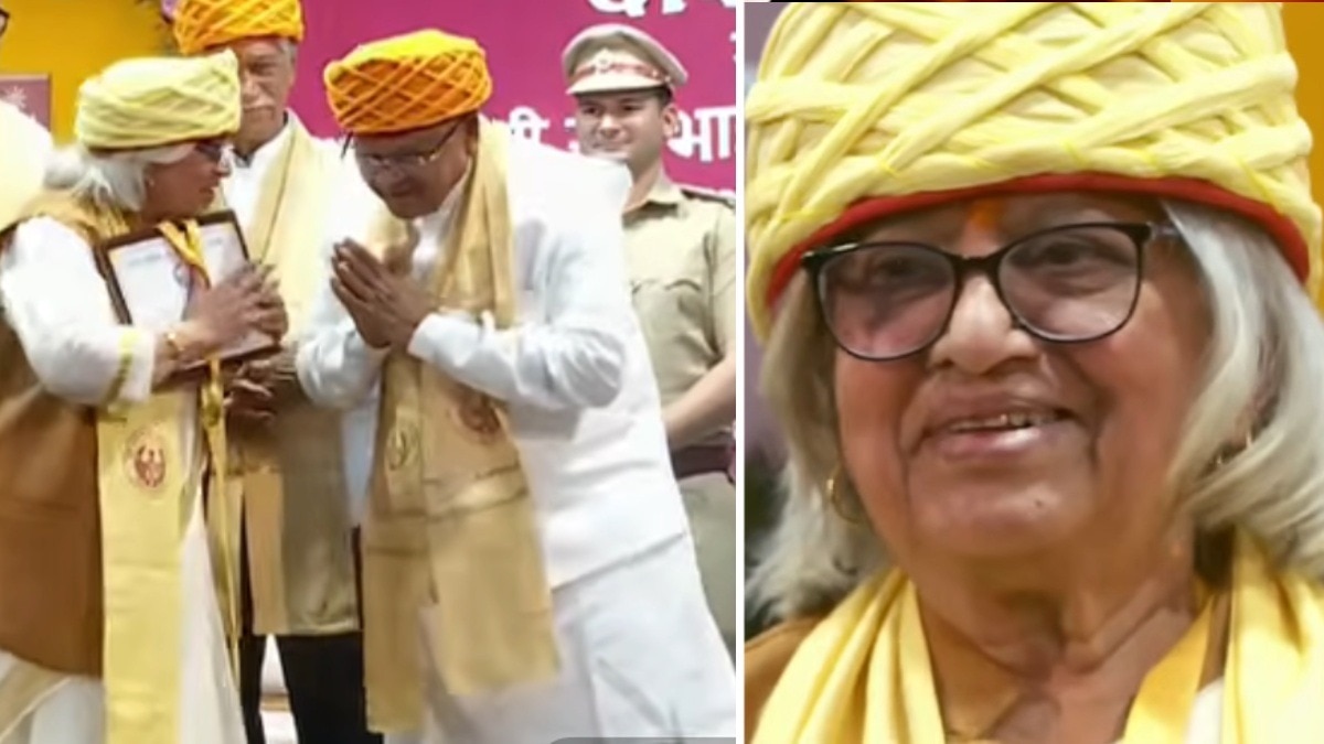 राज्यपाल का अभिवादन करती हुईं गोल्ड मेडलिस्ट सुषमा मोघे.(Photo:Screengrab)