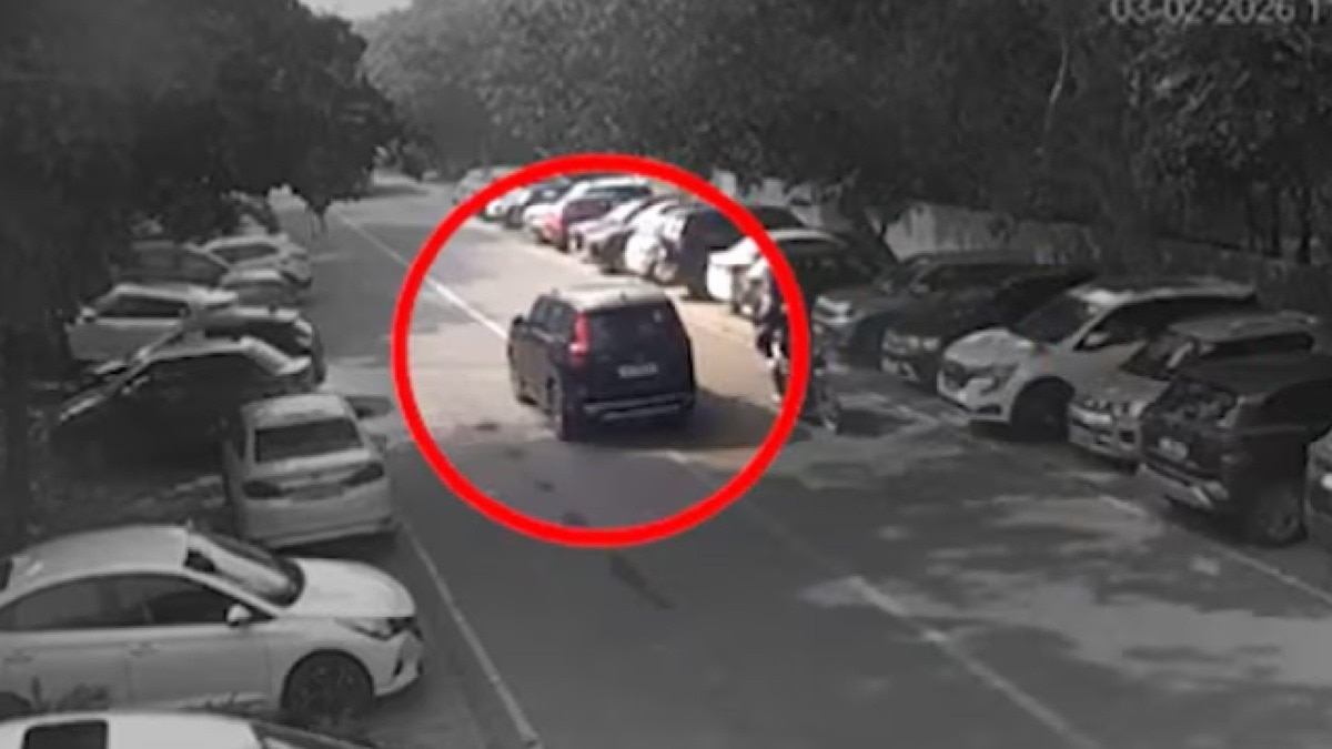 The CCTV footage shows a speeding Scorpio SUV racing down the stretch before the collision. 