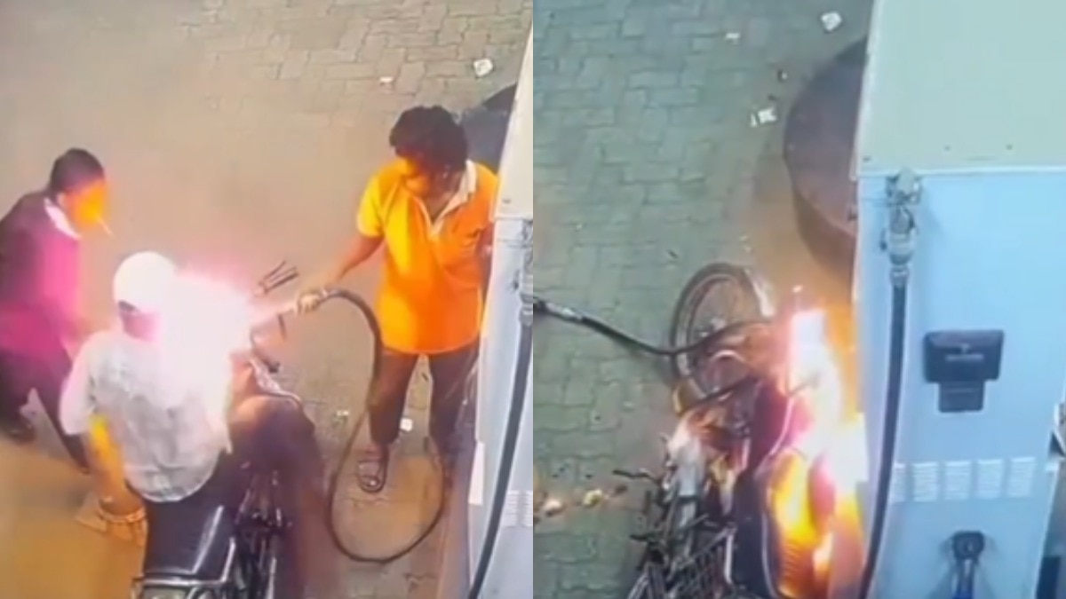 पेट्रोल पंप पर सिगरेट जलाने से मना किया तो बाइक में ही लगा दी आग, वीडियो
