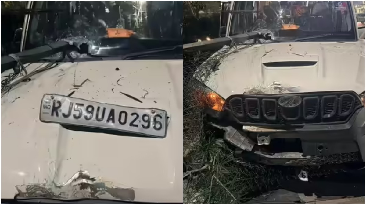 In Jaipur, a Scorpio collided with a divider and the angle of the grill went through the driver's chest