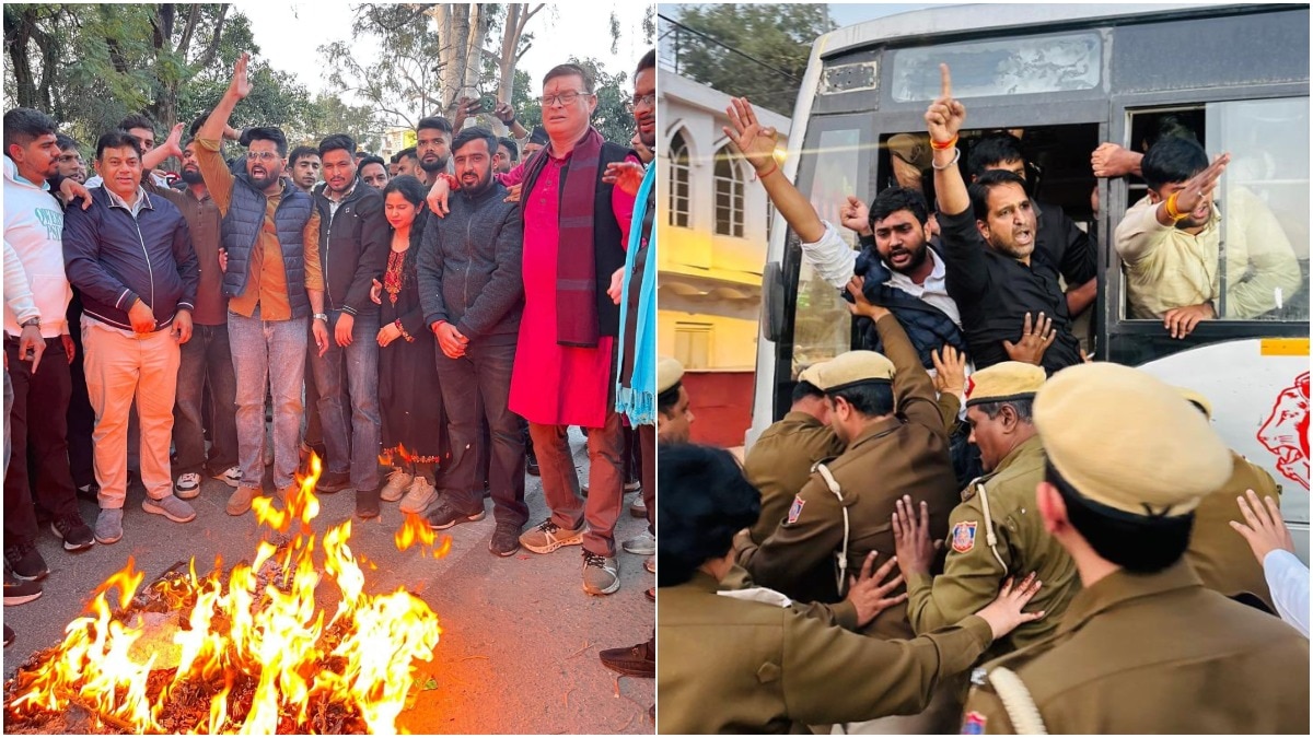  इंडिया AI इम्पैक्ट समिट के दौरान हंगामे को लेकर भाजयुमो ने देशभर में यूथ कांग्रेस के खिलाफ विरोध प्रदर्शन किया. (Photo: X/@BJYM)