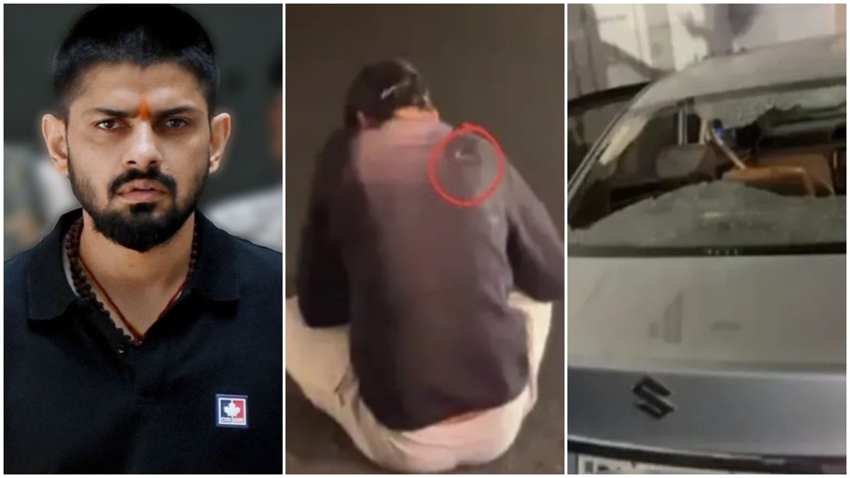   दिल्ली में लॉरेंस बिश्नोई की कानूनी टीम के वकील दीपक खत्री की कार पर गोलीबारी. (Photo: ITG)