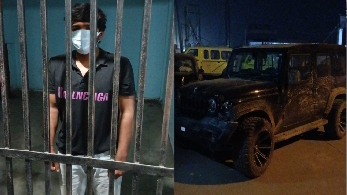 पुलिस गिरफ्त में आरोपी और जब्त थार. (Photo: Screengrab)