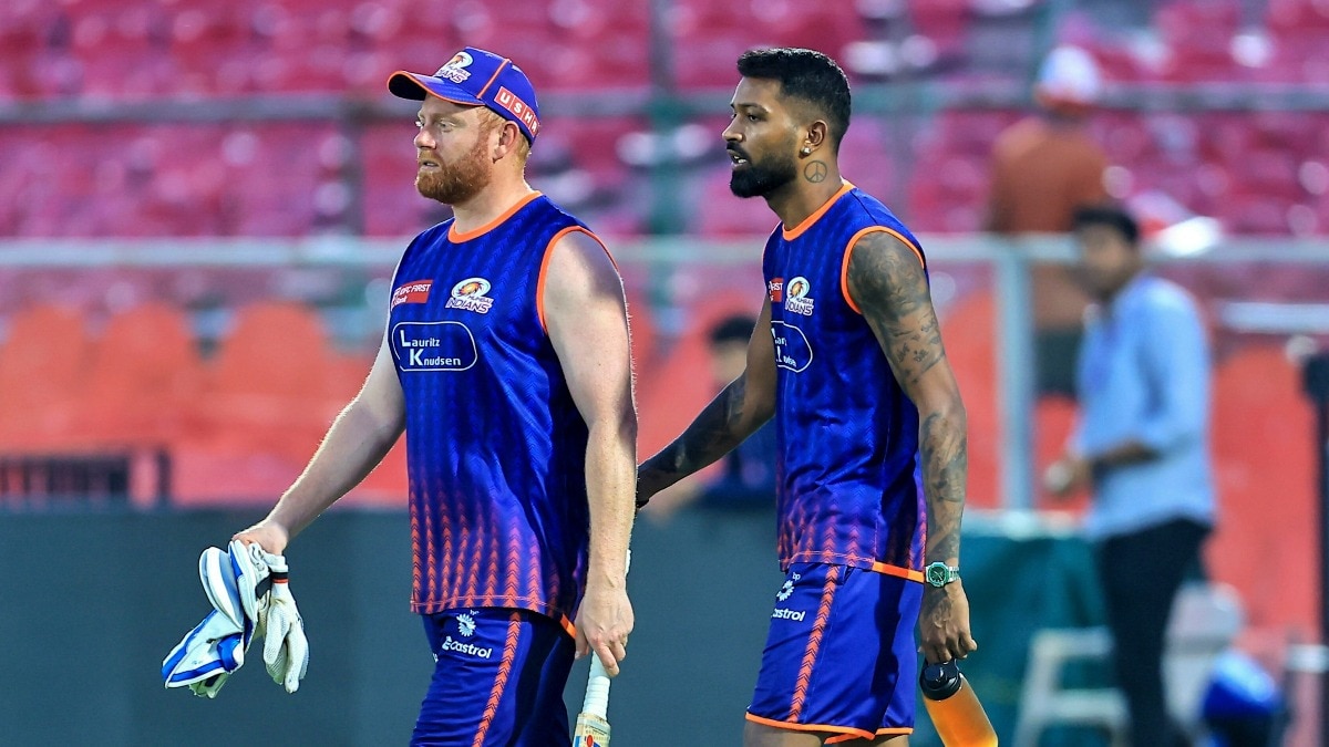Hardik Pandya with teammate Jonny Bairstow 