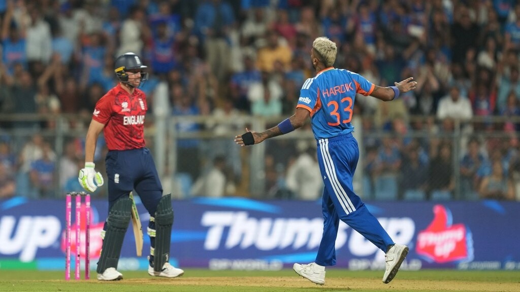 Hardik Pandya celebrates after dismissing Philip Salt (AP Photo)