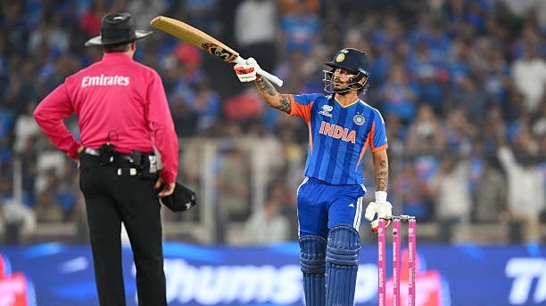 Ishan Kishan of India celebrates