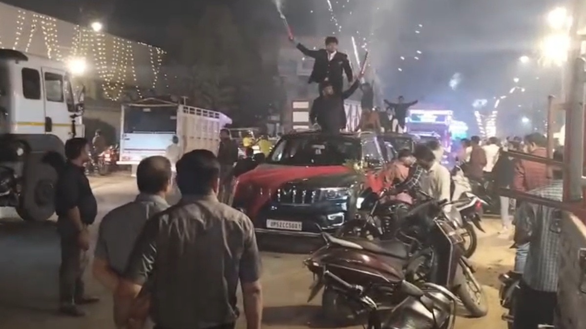 The ruckus of the wedding procession on the road