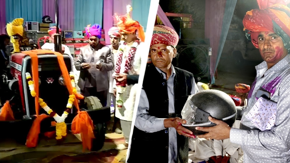  Tractor as dowry to daughter, helmet to wedding procession 111 helmets distributed