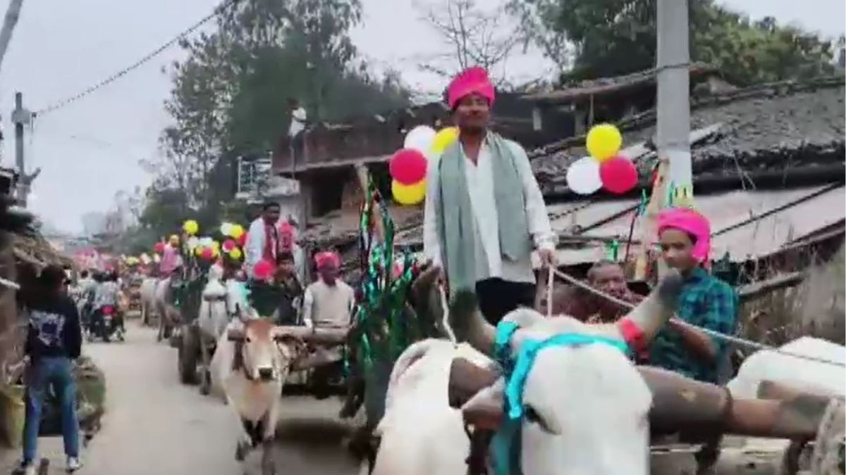 बैलगाड़ी से निकली बारात. (Photo: Screengrab)