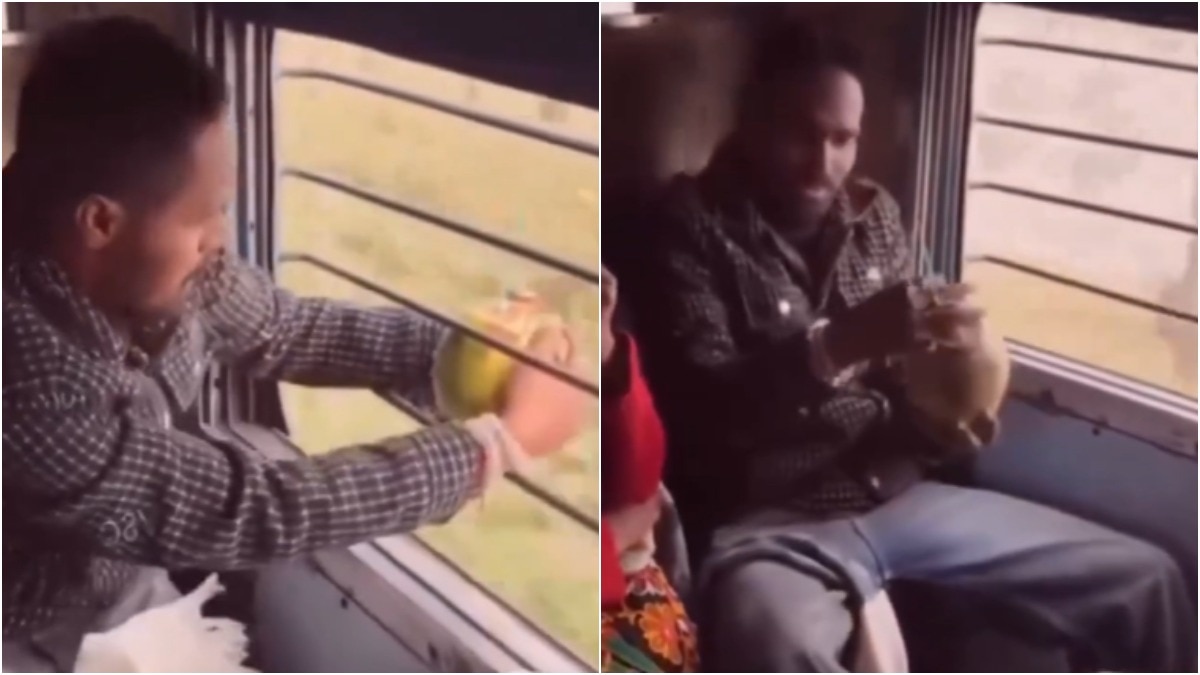 Train window coconut viral video