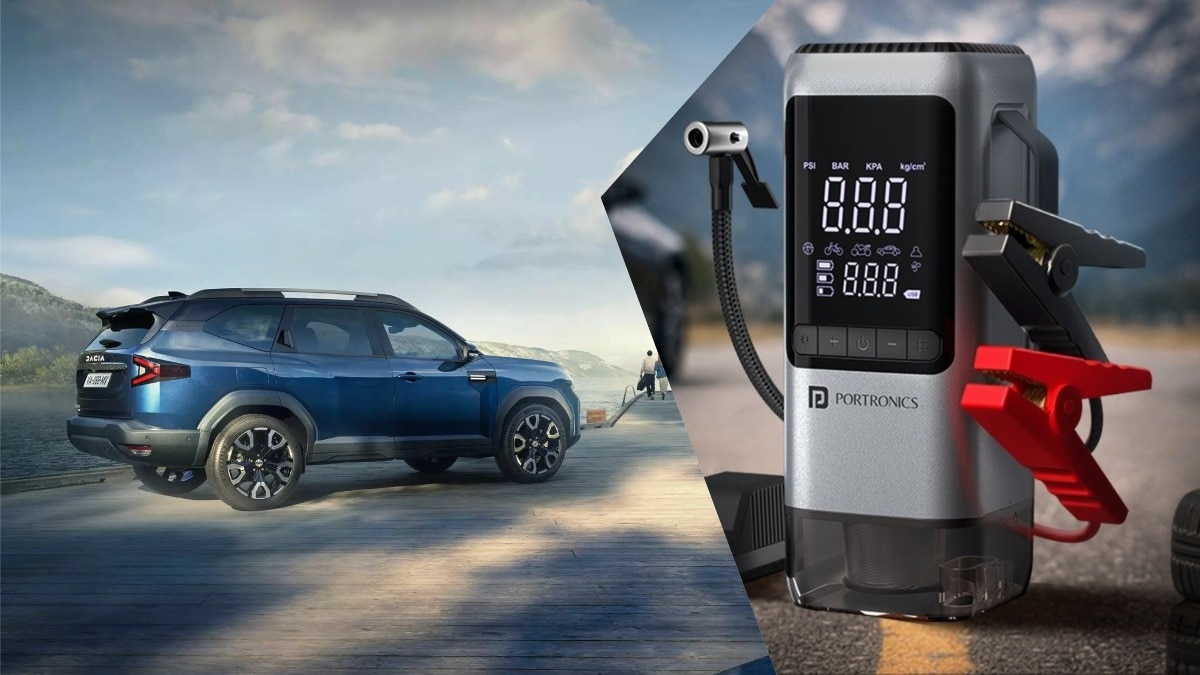 Portronics Vayu Cop में वैक्यूम क्लीनर, टायर इन्फ्लेटर और बैटरी जंप स्टार्टर जैसे फीचर्स मिलते हैं. (Photo: Portronics)