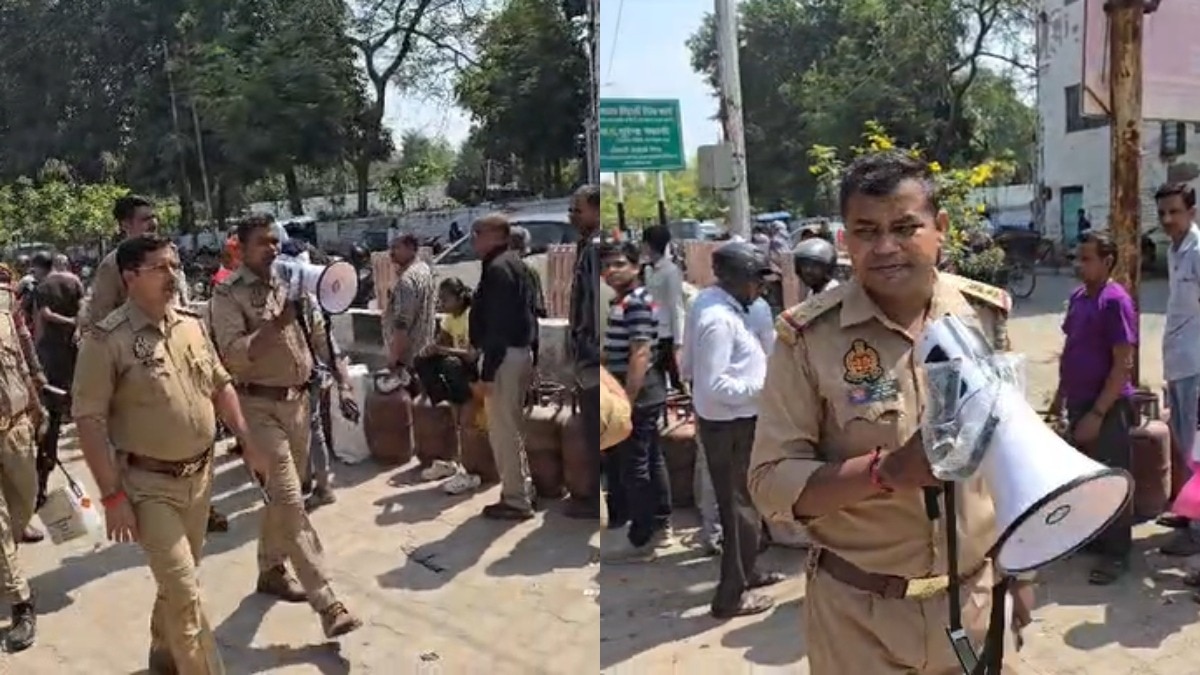 गैस एजेंसी पर सैकड़ों लोग सिलेंडर लेकर पहुंचें.(Photo: Screengrab)