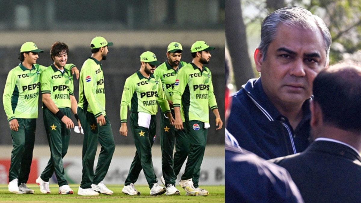 Pakistan team along with Mohsin Naqvi