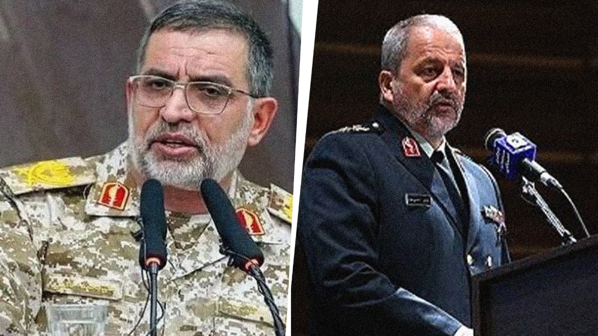 IRGC के प्रवक्ता अली मोहम्मद (बाएं) और बासिज फोर्स के इंटेलिजेंस चीफ इस्माइल अहमदी. (Photo: ITG)