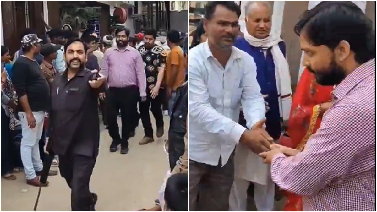 पर्सनल बॉडीगार्ड के साथ लोगों से मिलते दिखे खान सर (Photo - X/@DineshRedBull)