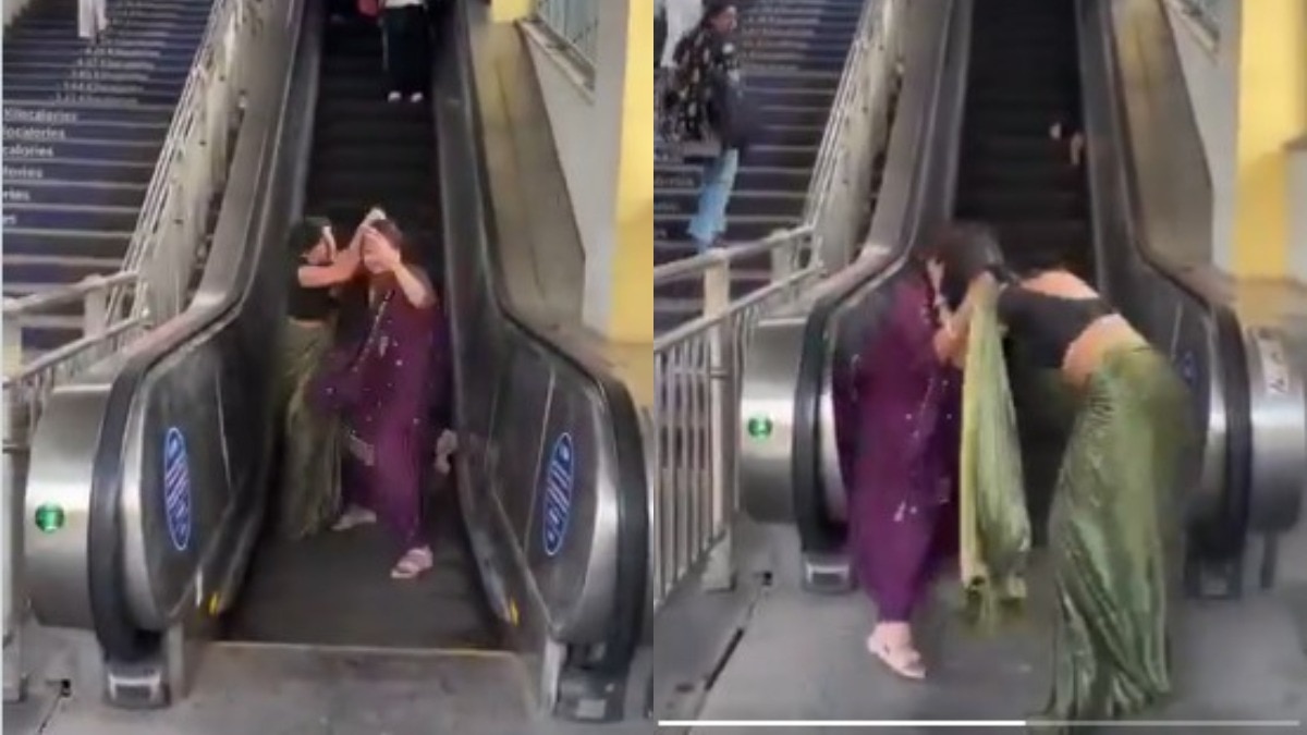delhi metro escalator fight, metro fight video viral