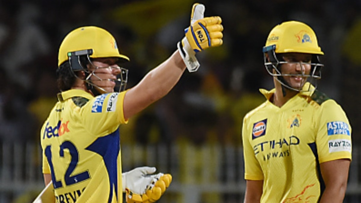CSK's Dewald Brevis (L) and Shivam Dube in frame. (Getty)
