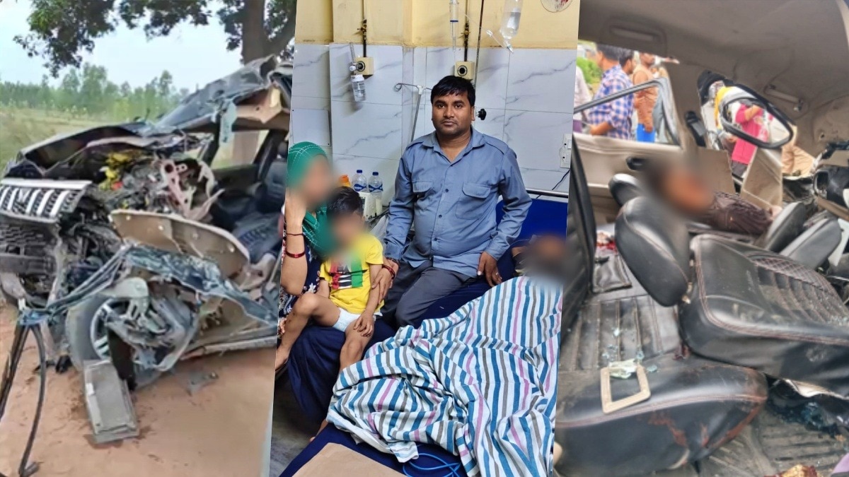 Father and Two Children Narrowly Escape in Bareilly Road Accident (Photo: Screengrab)