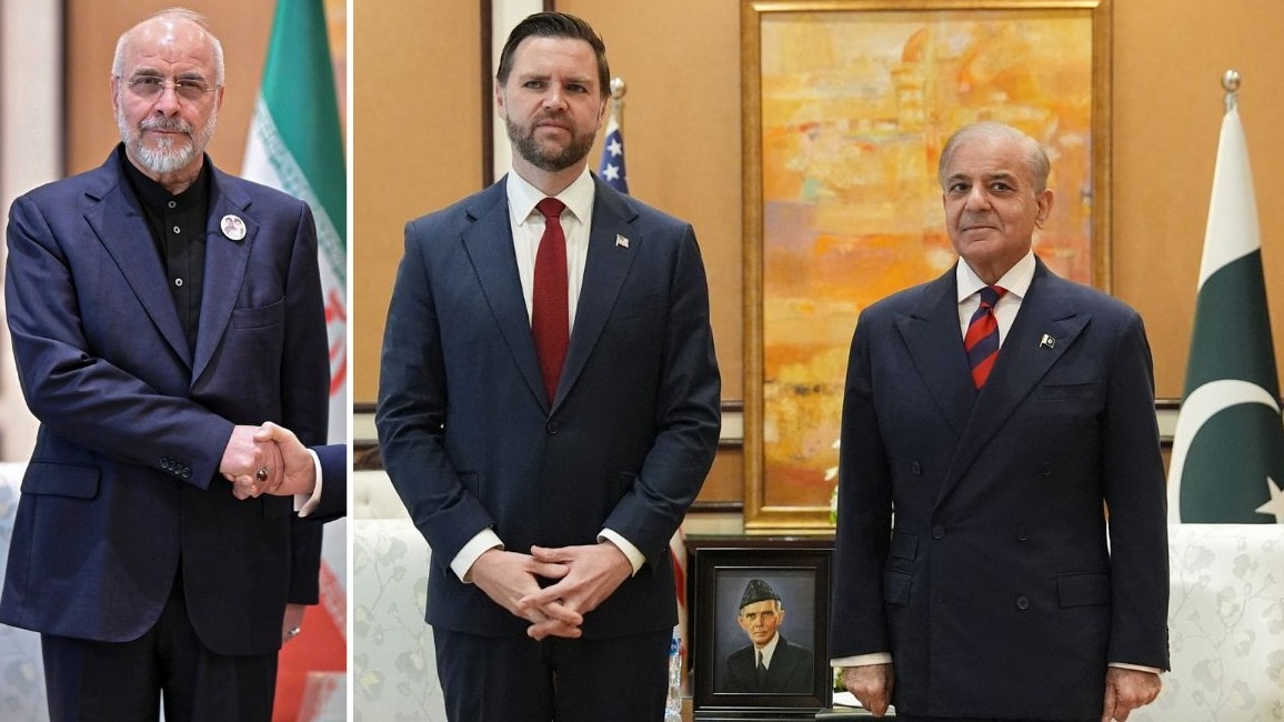 ईरान के बाकर ग़ालिबाफ (L), अमेरिका के जेडी वेंस, पाकिस्तान के शहबाज शरीफ (R) (Photo- ITG)