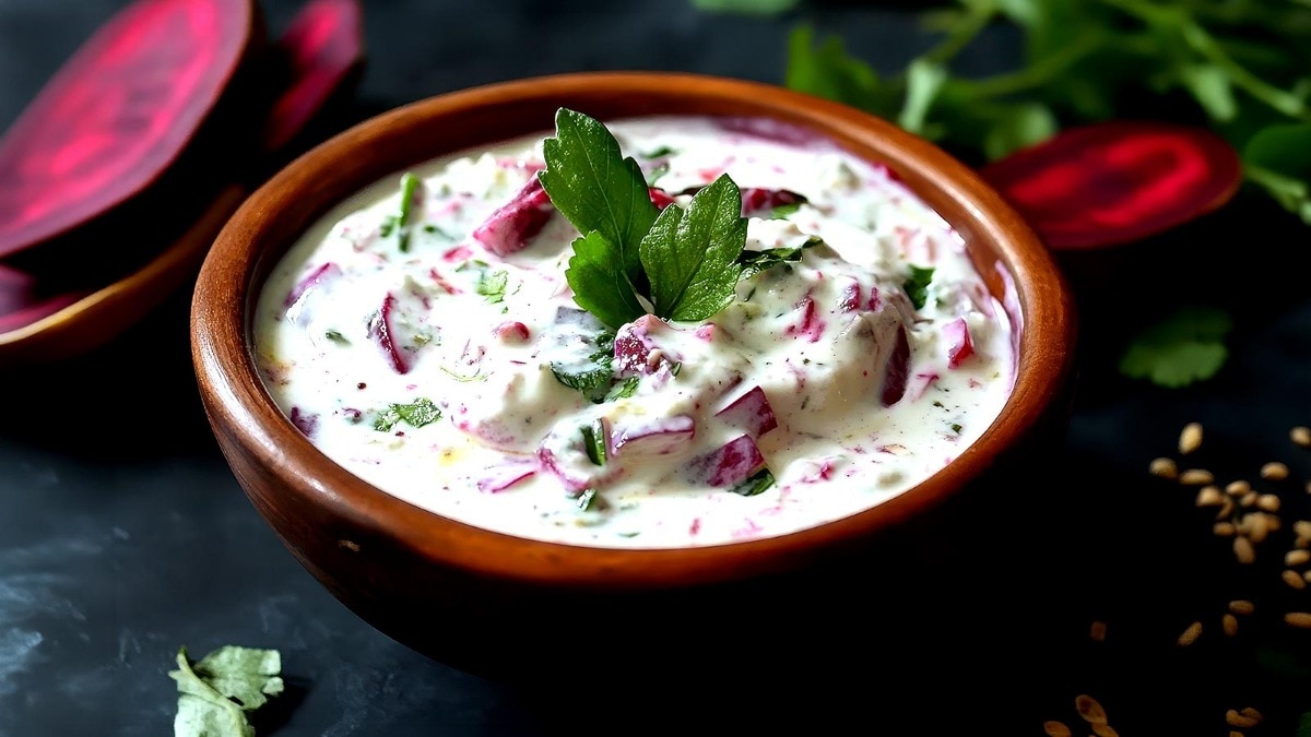 बिना मेकअप गाल दिखेंगे गुलाबी और डाइजेशन रहेगा बेहतर, डाइट में शामिल करें  बीटरूट दही सलाद (Photo- Adobe Stock)