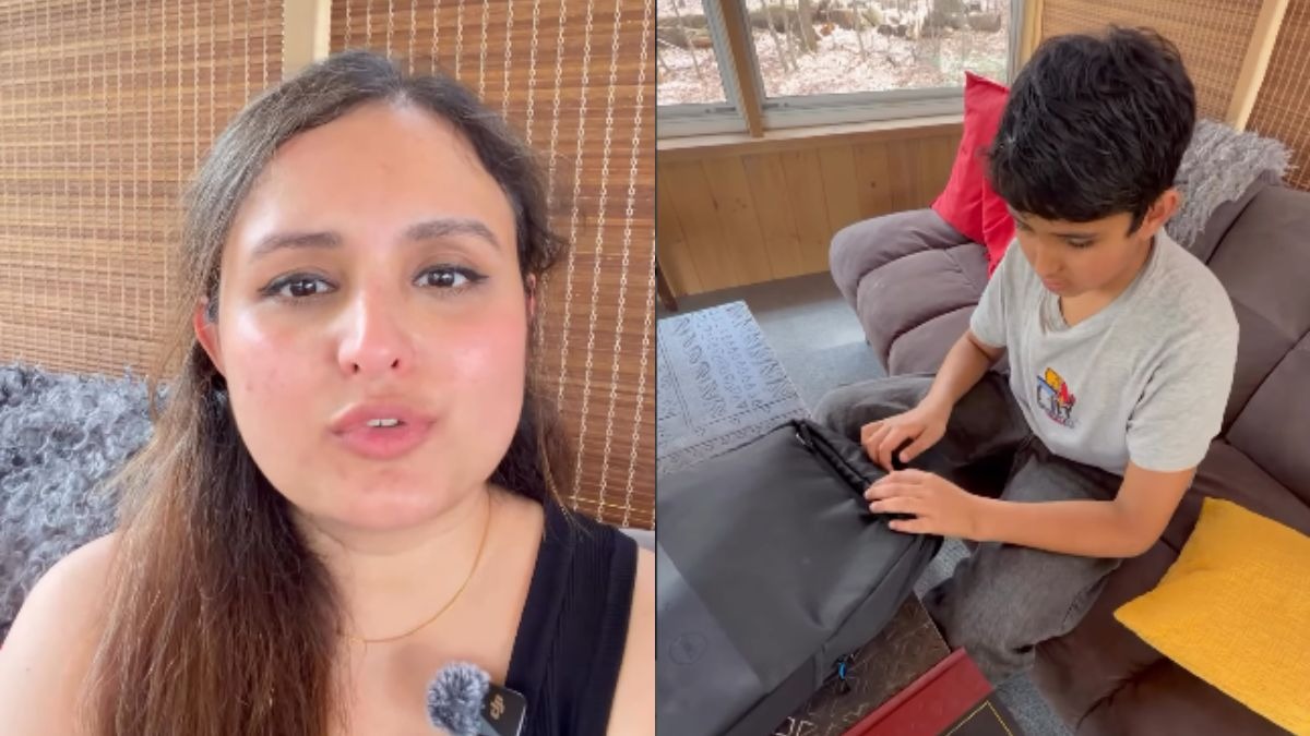 अमेरिका के स्कूल बैग में बच्चे केवल ये चार चीजें लेकर जाते हैं. (Photo: insta/@sonalbisla)