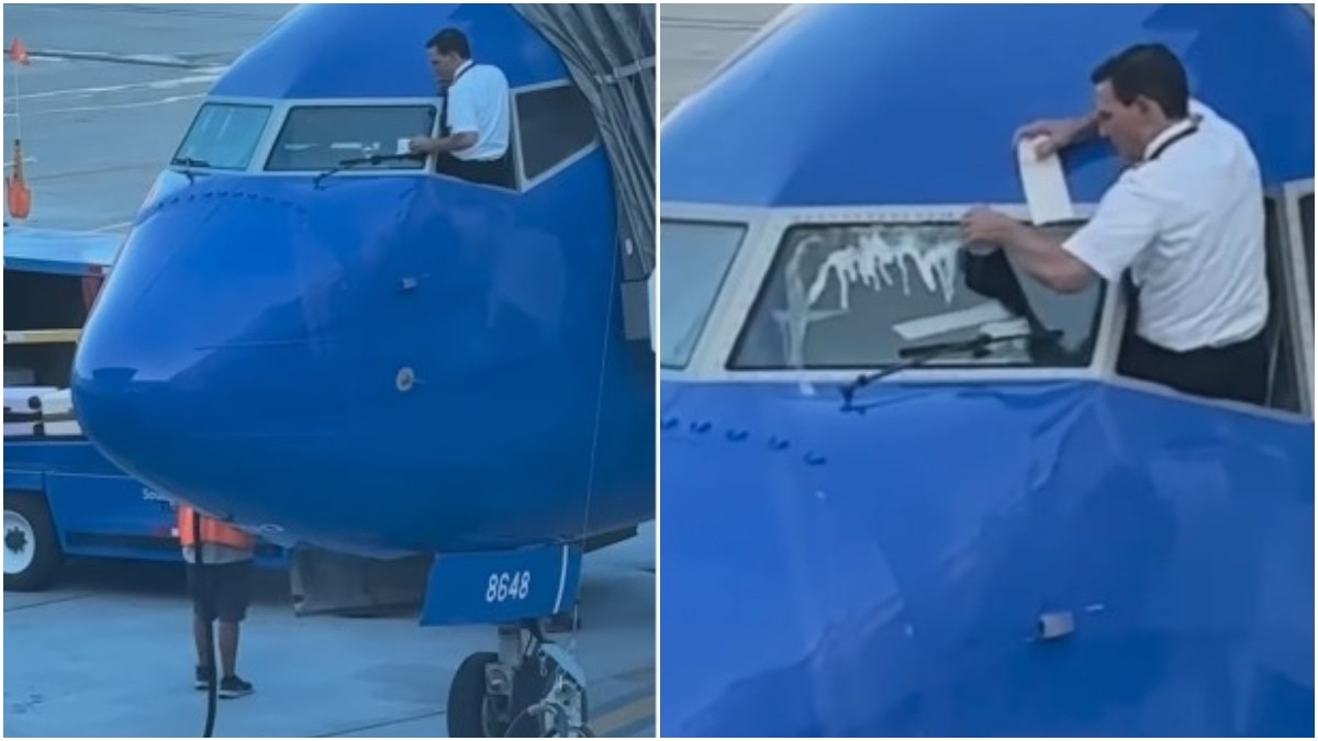 pilot cleaning airplane with soda, airplane windshield cleaning hack