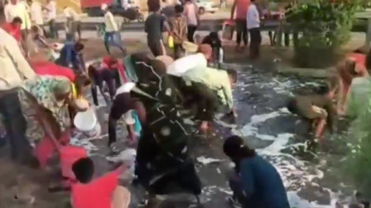  Diesel Tanker Overturns on Highway; Villagers Loot Cargo