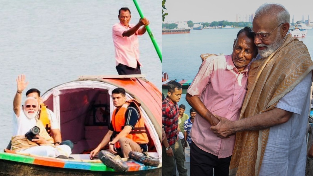 पीएम मोदी ने नाविक को गले भी लगाया. (Photo- X/Narendra Modi)