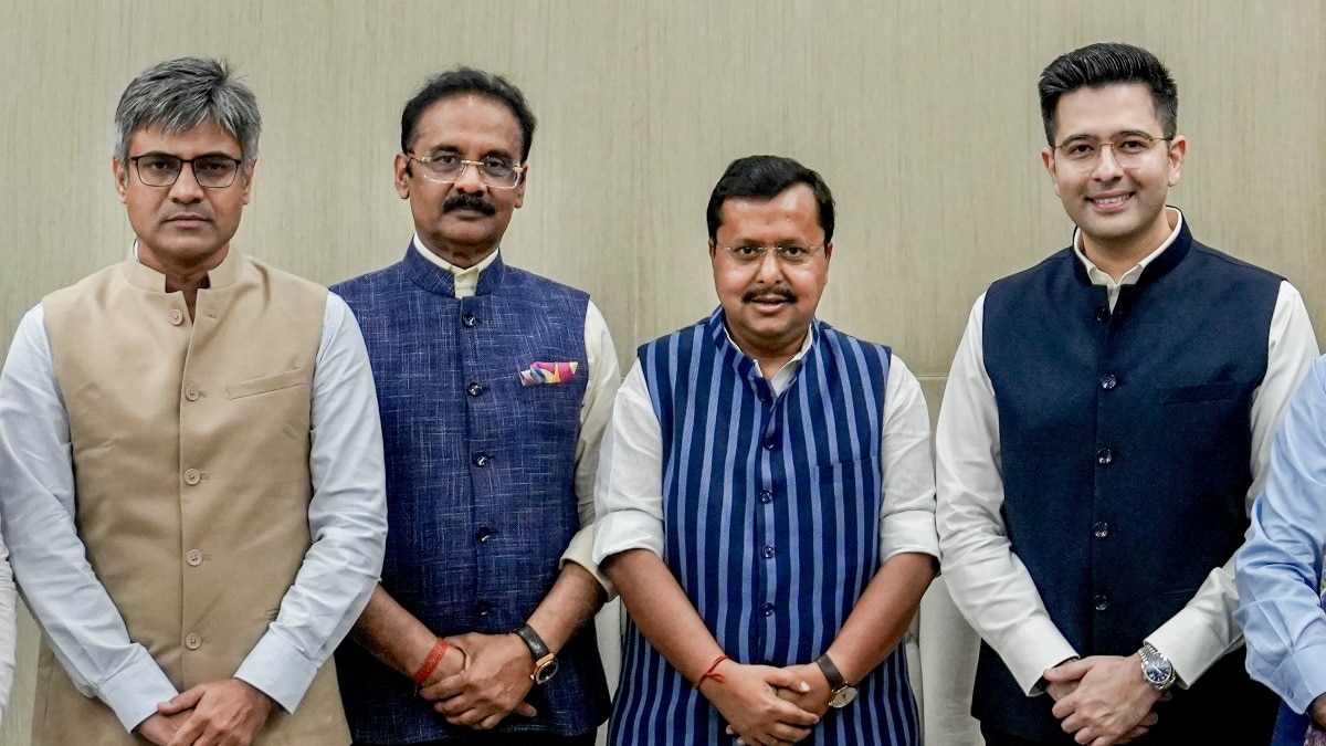 राघव चड्ढा, संदीप पाठक और अशोक मित्तल बीजेपी में शामिल हो गए हैं. (Photo: PTI)