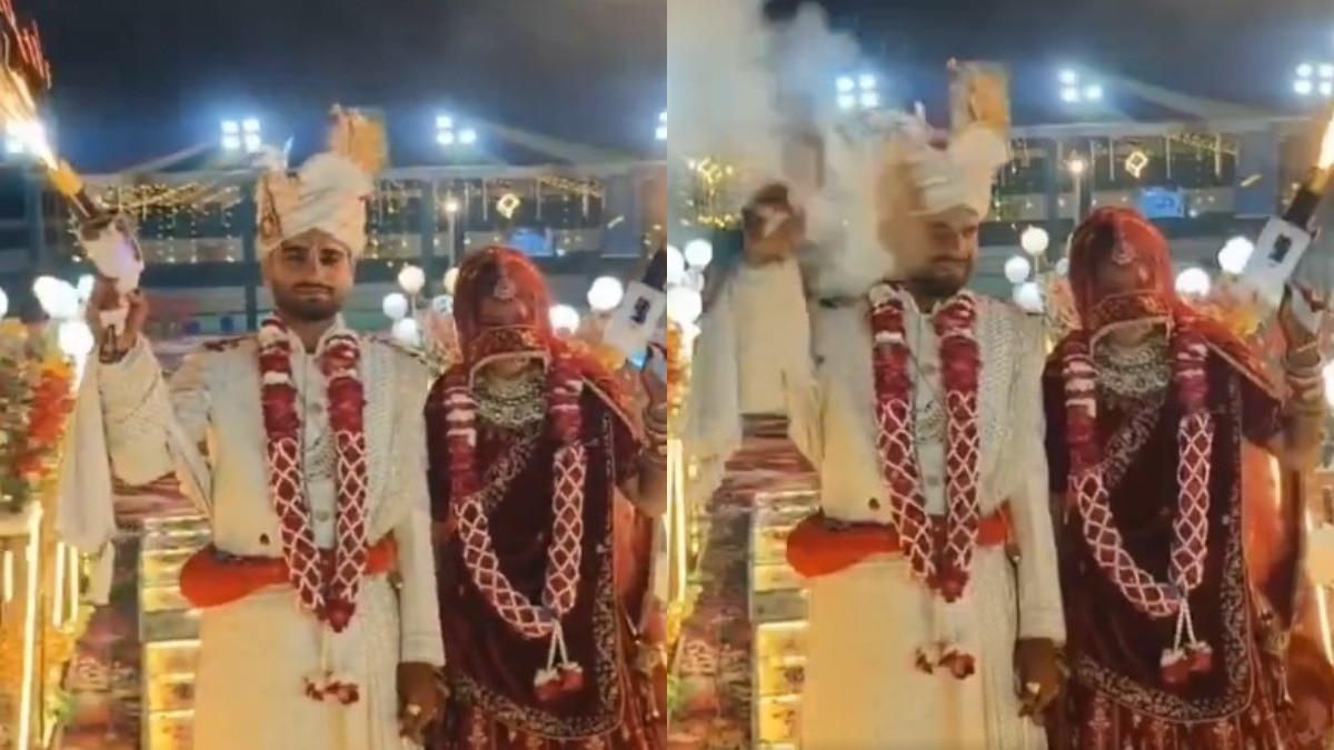 Video: फायरगन से एंट्री कर रहे थे दूल्हा-दुल्हन, अचानक हुई गड़बड़ी
