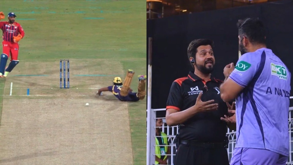 Angkrish Raghuvanshi’s controversial 'Obstructing the Field' dismissal triggers chaos in LSG vs KKR clash. (Screenshot)